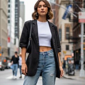 Elizabeth and James Elbow Sleeve Long Black One Button Jacket Size 4